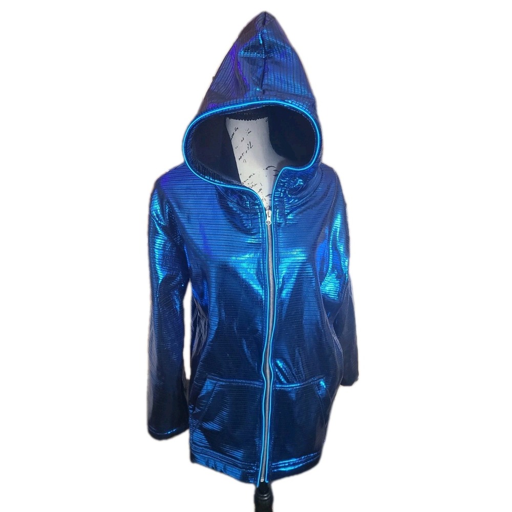 Electric Styles‎ LED Light Up Hoodie Jacket Blue Metallic Unisex M Festival Rave